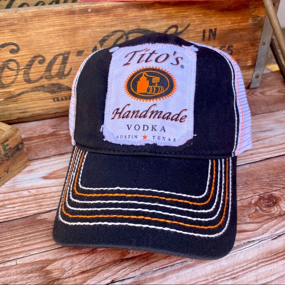 🆕🆕✨ TITO'S VODKA AUSTIN TX RETRO ADJ MESH TRUCKER HAT WITH PATCH O/S NWT - Picture 5 of 9